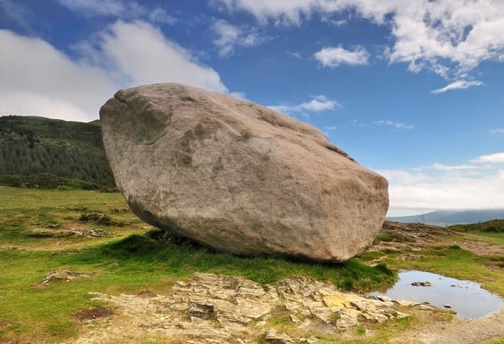 Cloughmore Stone, a giant granite boulder above Rostrevor with views across Carlingford Lough